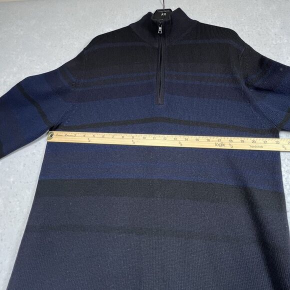 Banana Republic Sweater Mens Large Lambswool Cashmere 1/4 Zip Black/ Blue Stripe - Picture 5 of 10